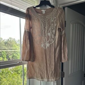 Embroidered Tan Dress